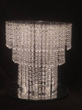 Load image into Gallery viewer, Wedding cake stand, Tiered style, acrylic faux crystal chandelier cake stand+ LED by Crystal wedding uk