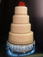 Load image into Gallery viewer, Wedding cake stand, glass Crystal rhinestone, droplet design+ LED lights, round or square all sizes. by Crystal wedding uk