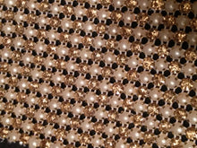 Load image into Gallery viewer, Rhinestone ribbon, Rose gold rhinestone & ivory pearl ,gold claw setting wedding cake decoration 1 yard by Crystal wedding uk