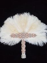 Load image into Gallery viewer, Peacock, Ostrich Rose gold,,gold or silver tone- Feather Fan bouquet Artificial alternative Bouquet Great Gatsby wedding style -