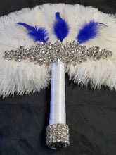 Load image into Gallery viewer, Feather Fan bouquet, Great Gatsby wedding style 1920's - any colour as custom made by Crystal wedding uk