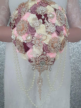 Load image into Gallery viewer, Brooch bouquet, burgundy, blush teardrop brooch bouquet, jewel wedding bouquet. - Silver, Rose gold or Gold tone by Crystal wedding uk