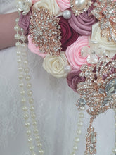 Load image into Gallery viewer, Brooch bouquet, burgundy, blush teardrop brooch bouquet, jewel wedding bouquet. - Silver, Rose gold or Gold tone by Crystal wedding uk