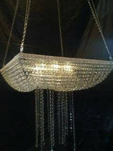 Load image into Gallery viewer, Suspended Swing cake stand Faux Crystal chandelier style mirror top gold or silver Square shape heavy duty by Crystal wedding uk