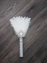 Load image into Gallery viewer, Bridesmaid Feather Fan bouquet, flower girl wand, Great Gatsby 1920's wedding - ANY COLOUR by Crystal wedding uk