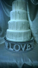 Load image into Gallery viewer, Cake stand Mr & Mrs personalised words wedding cake stand + lights [ choose from Many word options - Personalised, RHINESTONE EFFECT FINISH