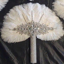 Load image into Gallery viewer, Feather Fan bouquets, Set of 4 PCS Ostrich feathers,Great Gatsby wedding style 1920's - any colour as custom made by Crystal wedding uk