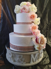 Load image into Gallery viewer, Mr & Mrs cake stand-Pearl and REAL CRYSTAL stones. wedding cake stand + lights + personalised by Crystal wedding uk