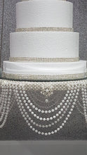 Load image into Gallery viewer, Suspended cake swing, hanging cake stand ,Pearl drape and crystal ,heavy duty holds 200lbs by Crystal wedding uk