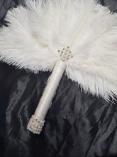Load image into Gallery viewer, White Feather Fan ,wedding hand fan bouquet bridal Ostrich feather bouquet, Gatsby by Crystal wedding uk