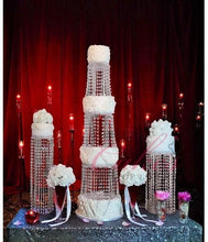 Load image into Gallery viewer, Crystal cake stands cascading style , set of 6 tiers by Crystal wedding uk