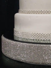 Load image into Gallery viewer, Crystal Rhinestone cake stand, diamante cake base, mirror top + 3 meters of matching cake trim by Crystal wedding uk
