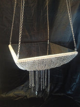 Load image into Gallery viewer, Suspended Swing cake stand, SQUARE, Glass Crystal chandelier, drape stand with mirror top. by Crystal wedding uk