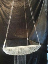 Load image into Gallery viewer, Suspended Swing cake stand, SQUARE, Glass Crystal chandelier, drape stand with mirror top. by Crystal wedding uk