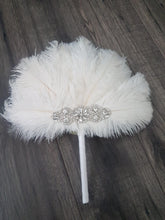 Load image into Gallery viewer, Ostrich Feather MINI Fan Bridesmaid bouquet - Feather hand fan Bouquet Great Gatsby wedding style 1920's -size 8"-10"