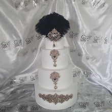 Load image into Gallery viewer, Feather cake topper ,1920's rhinestone topper The Great Gatsby rhinestone brooch, by Crystal wedding uk