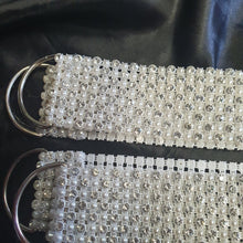 Load image into Gallery viewer, Crystal Tie Backs, Pair of Curtain hold backs for REAL STONES and White or Ivory pearls by Crystal wedding uk