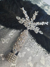Load image into Gallery viewer, Black Feather Fan wedding bouquet, Ostrich feather crystal hand fan bouquet by Crystal wedding uk