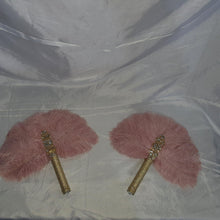 Load image into Gallery viewer, Brides lvory Feather 14in Fan, personalised brooch bouquet, Alternative Bouquet artificial by Crystal wedding uk