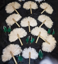 Load image into Gallery viewer, Brides lvory Feather 14in Fan, personalised brooch bouquet, Alternative Bouquet artificial by Crystal wedding uk