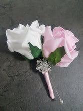 Load image into Gallery viewer, Rose & Brooch bouquet, bridesmaid brooch bouquet, buttonholes, all sold separately, any colour by Crystal wedding uk