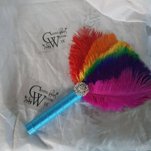 Load image into Gallery viewer, Bridesmaids Feather 10" Fan, Rainbow, multi brooch bouquet, Alternative Bouquet artificial by Crystal wedding uk