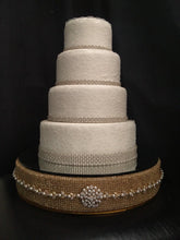 Load image into Gallery viewer, Gold Crystal Diamante rhinestone pearl belt style wedding cake stand by Crystal wedding uk