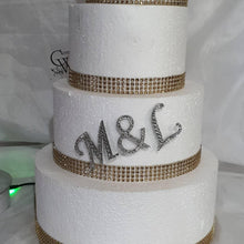 Load image into Gallery viewer, A to Z letters Swarovski element Rhinestone monogram Cake Topper decor, Wedding Initials, Silver cake topper,rhinestone cake decorations.