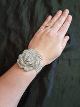 Load image into Gallery viewer, Wrist corsage ,Crystal Rose Wedding Cuff, bridesmaid Bracelet, Rose gold by Crystal wedding uk