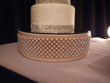 Load image into Gallery viewer, Wedding cake stand Podium Vintage inspired Pearl & Rhinestone cake holder all sizes round and square by Crystal wedding uk
