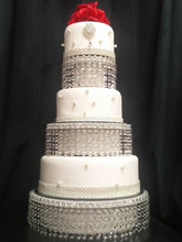 Load image into Gallery viewer, crystal cake stand , faux tiers made with acrylic beads or Real crystal beads, 3 tier wedding cake stand. by Crystal wedding uk