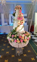 Load image into Gallery viewer, Suspended cake Swing mirror top - gold or silver Faux Crystal chandelier style drape by Crystal wedding uk