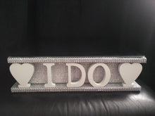 Load image into Gallery viewer, I DO wedding cake stand + lights carved wooden words wedding cake stand + lights by Crystal wedding uk