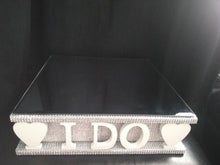 Load image into Gallery viewer, I DO wedding cake stand + lights carved wooden words wedding cake stand + lights by Crystal wedding uk