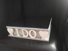 Load image into Gallery viewer, I DO wedding cake stand + lights carved wooden words wedding cake stand + lights by Crystal wedding uk