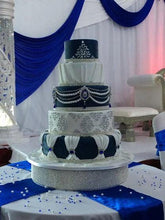 Load image into Gallery viewer, wedding cake stand , Crystal & Pearl cake stage. - round or square all sizes in white,black or ivory by Crystal wedding uk