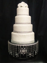 Load image into Gallery viewer, Snowflake Cake Stand Crystal effect or glass beads- cake stand for a Winter wedding by Crystal wedding uk
