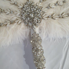 Load image into Gallery viewer, Ostrich Feather Fan bouquet with Genuine crystal detail- alternative Bouquet Great Gatsby wedding style, Artificial wedding bouquet