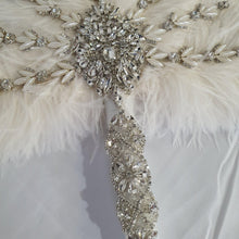 Load image into Gallery viewer, Ostrich Feather Fan bouquet with Genuine crystal detail- alternative Bouquet Great Gatsby wedding style, Artificial wedding bouquet