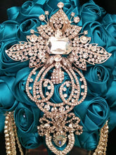 Load image into Gallery viewer, Diamante crystal Rhinestone drape bridal bouquet - Fully personalised in many colours with silver crystal brooches. by Crystal wedding uk
