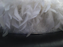 Load image into Gallery viewer, Diamante and Feather surround wedding cake stand riser - all sizes- many sizes and colours by Crystal wedding uk