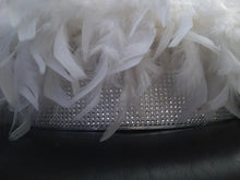 Load image into Gallery viewer, Diamante and Feather surround wedding cake stand riser - all sizes- many sizes and colours by Crystal wedding uk