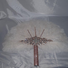 Load image into Gallery viewer, Wedding feather fan, brides fan, wedding hand fan, Great Gatsby any colour as custom made by Crystal wedding uk