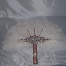 Load image into Gallery viewer, Wedding feather fan, brides fan, wedding hand fan, Great Gatsby any colour as custom made by Crystal wedding uk