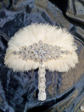Load image into Gallery viewer, Ivory Feather Fan, Brides wedding bouquet fan style 1920's event - any colour as custom made by Crystal wedding uk