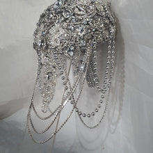 Load image into Gallery viewer, Brooch bouquet, Jewel crystal wedding bouquet. Crystal Bridal Brooch Bouquet, cascade Jewel bouquet by Crystal wedding uk