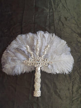 Load image into Gallery viewer, Feather Fan wedding bouquet, grey Ostrich feather bouquet or matching boutonniere by Crystal wedding uk