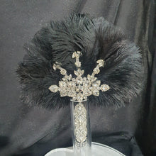 Load image into Gallery viewer, Feather Fan wedding bouquet, grey Ostrich feather bouquet or matching boutonniere by Crystal wedding uk