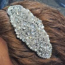Load image into Gallery viewer, Crystal and Pearl tiara , side hair piece by Crystal wedding uk