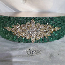 Load image into Gallery viewer, Rhinestone Crystal brooch style cake stand, many colours by Crystal wedding uk
